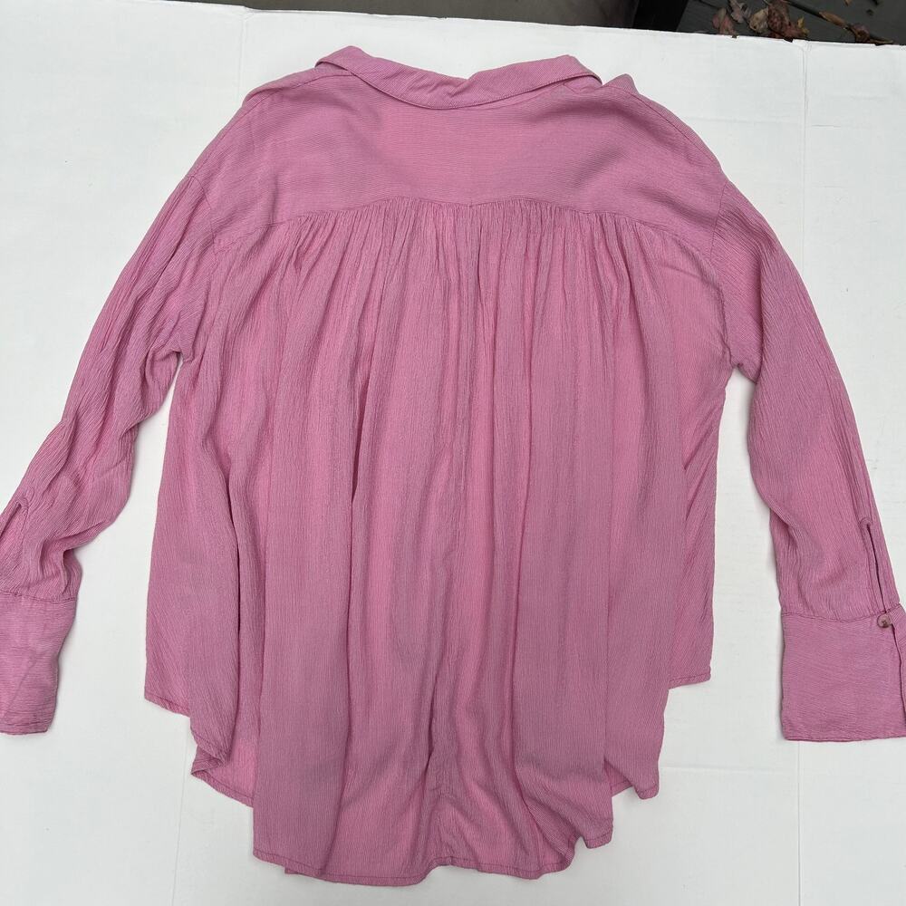 Free People Gauze Shirt Long Sleeve Pink Stripe Pocket High Low Button Up XS - Picture 7 of 11